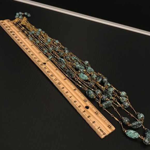 Vintage Alice Caviness Gold-Tone & Faux Turquoise Multi-Layer Necklace - Picture 9 of 11